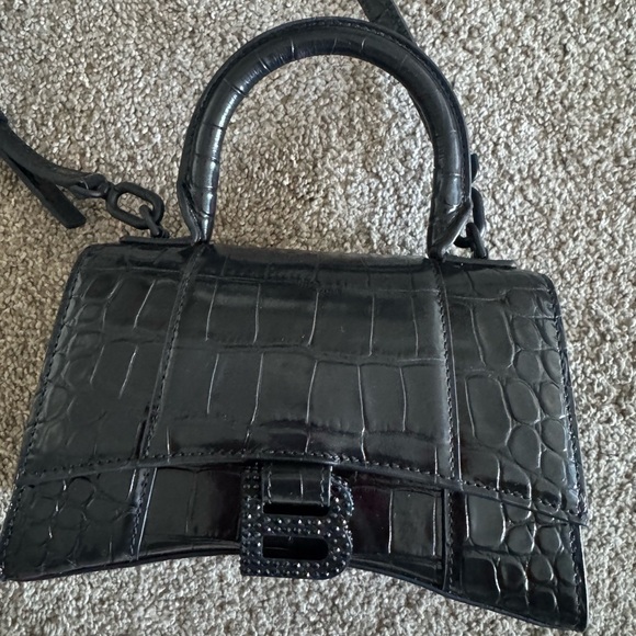Balenciaga Handbags - Balenciaga Mini hourglass Shiny Crystal Logo Croc Embossed Calfskin Bag Like new